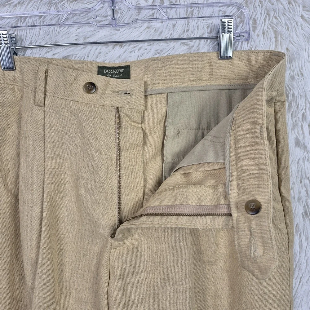 Dockers Class A Pants Mens 38x32 (Fits 34x30)‎ Tan Cotton Linen Old Money Resort